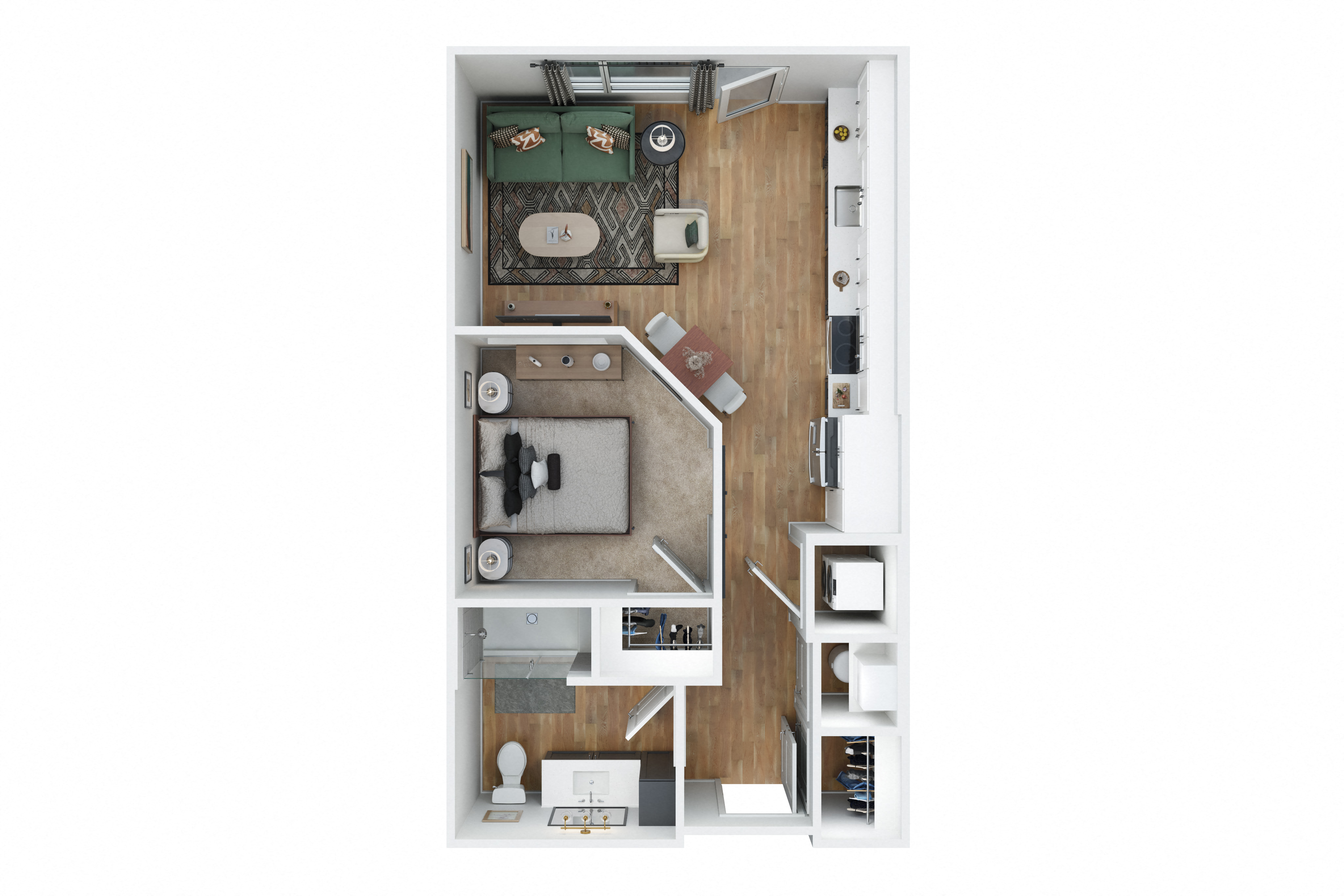 Floor plan for studio, 1 bath, 565 sqft